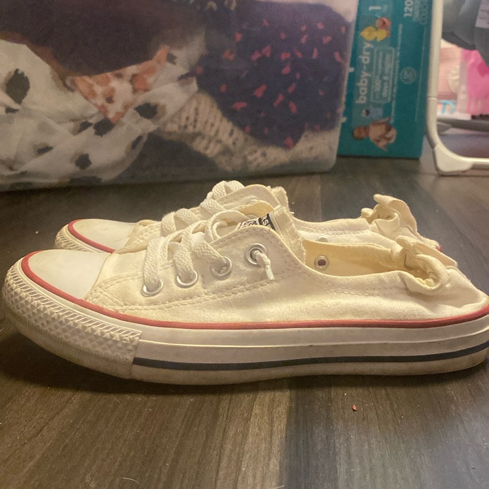 Converse size 6 1/2 white slip on ankle sneakers